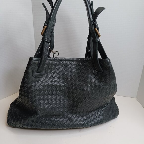 Vintage Valentina Women's Black Wicker Leather Bucket Shoulder Bag - Picture 2 of 12